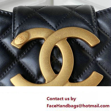 Chanel Lambskin  &  Gold-Tone Metal large Messenger Bag AS4610 black 2024